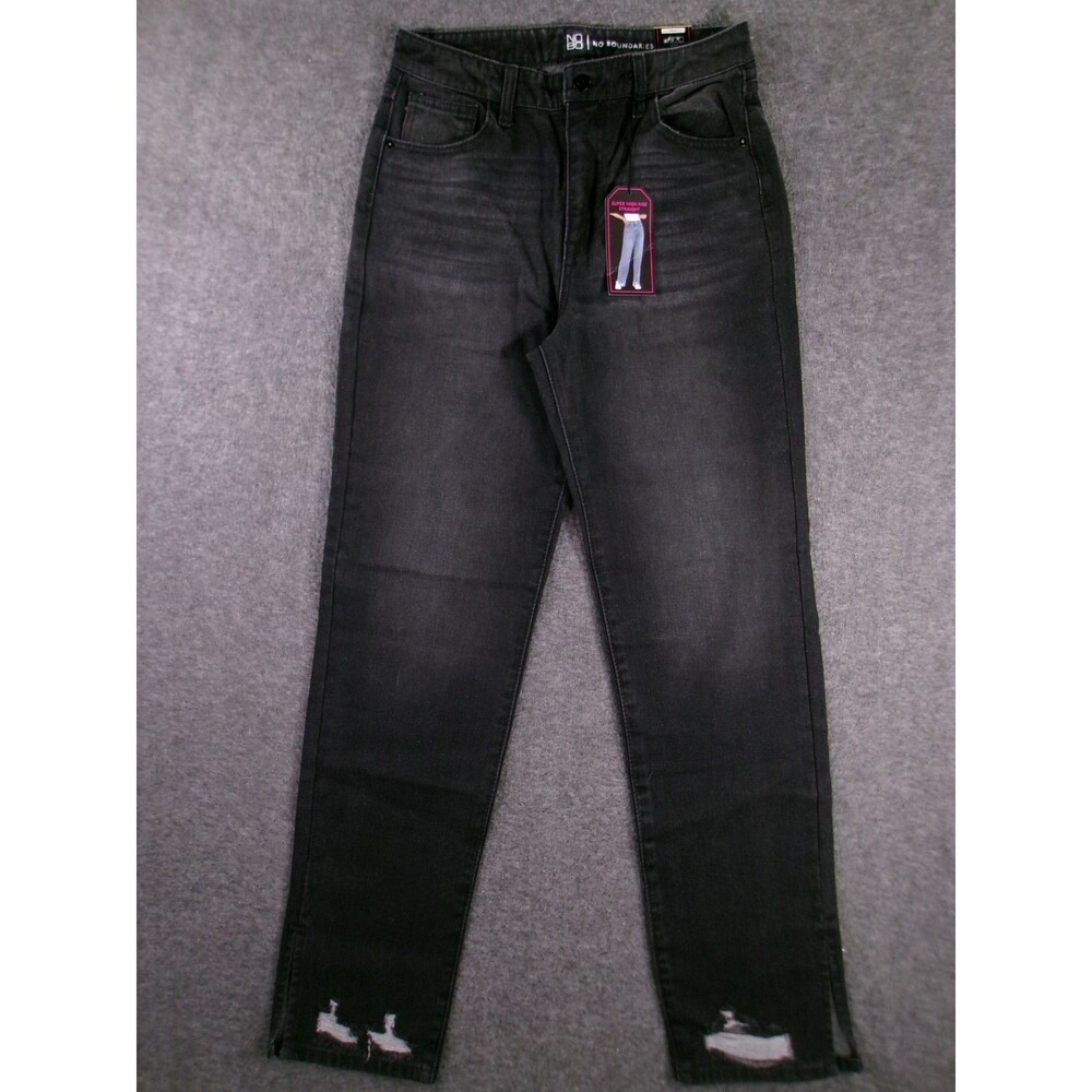 No Boundaries Jeans Womens 11 Black Relaxed Straight Leg Super High Rise Dark